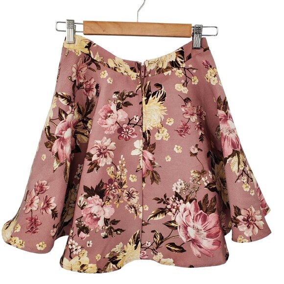 Womens Y2K Mini Flare Skirt Size 1 Pink Floral Cottagecore Fairy Dainty Coquette - Picture 2 of 13